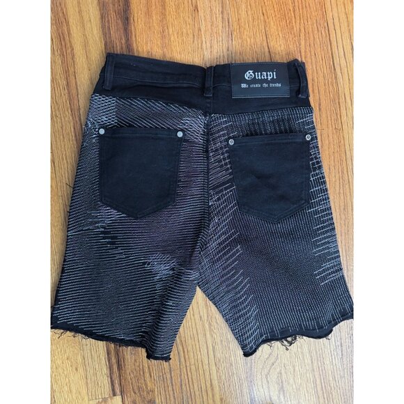 NEW Guapi Black Denim Edgy Distressed Shorts Men's Size 30 - Picture 6 of 8